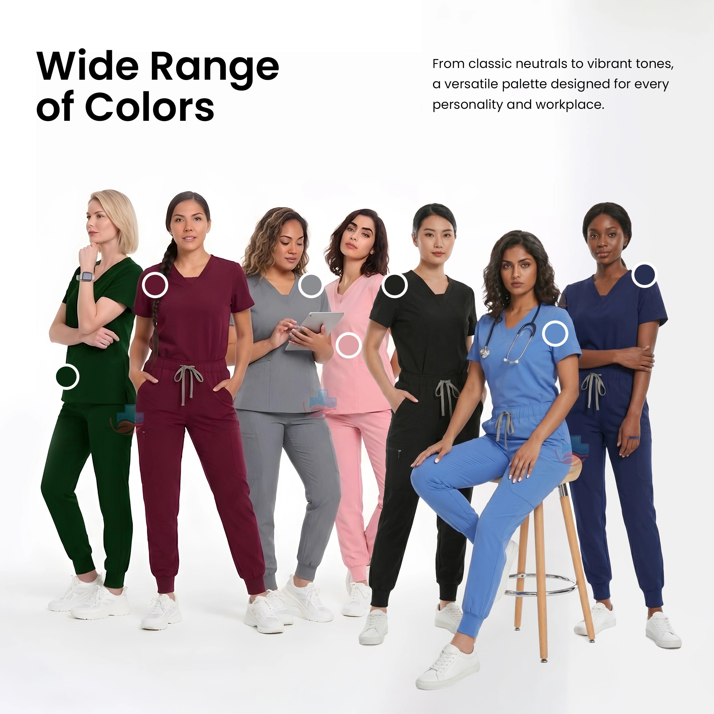 Medical Uniform Scrubs Set with Modern V-Neck, Jogger Pants and Multiple Pockets for Women