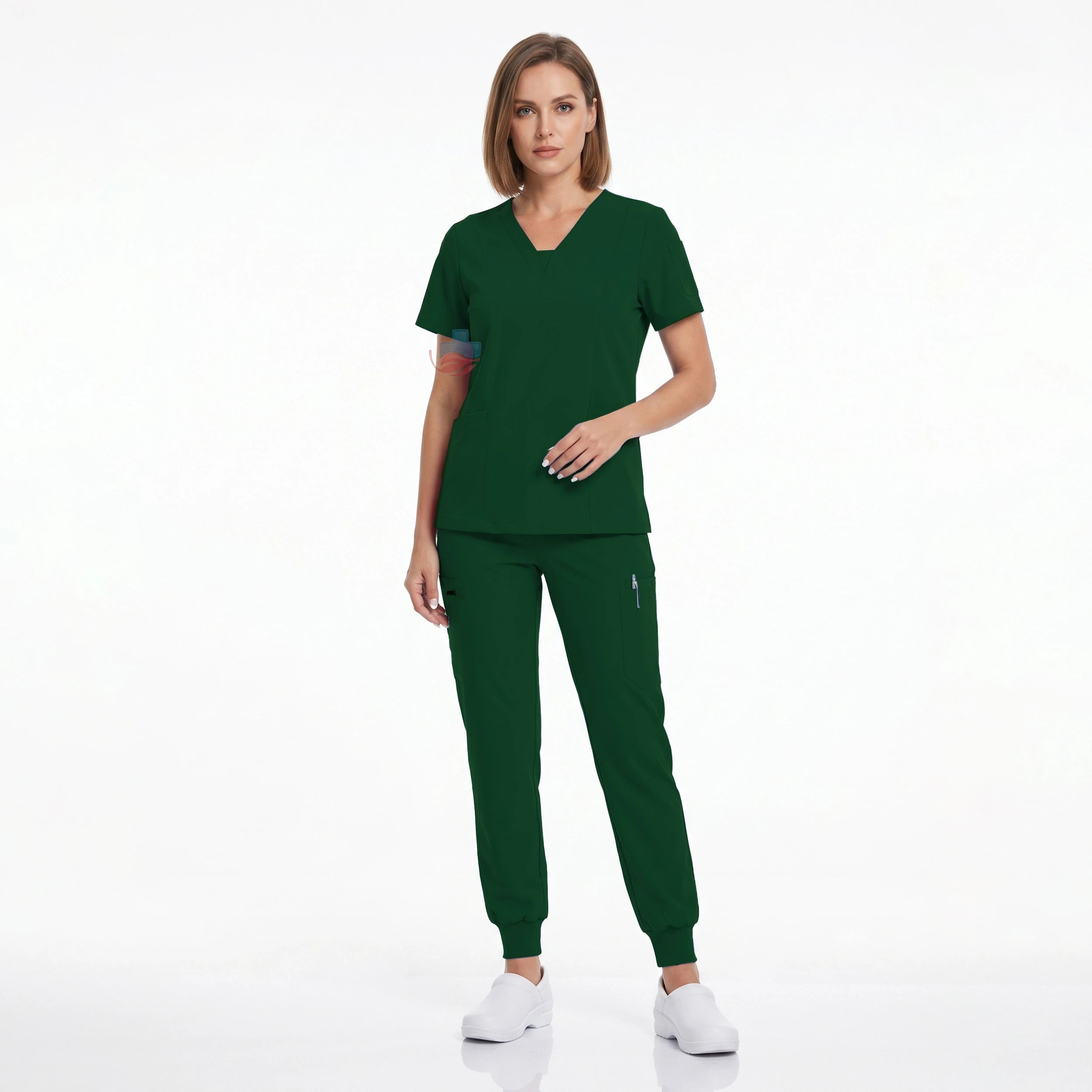 Medical Uniform Scrubs Set with Modern V-Neck, Jogger Pants and Multiple Pockets for Women