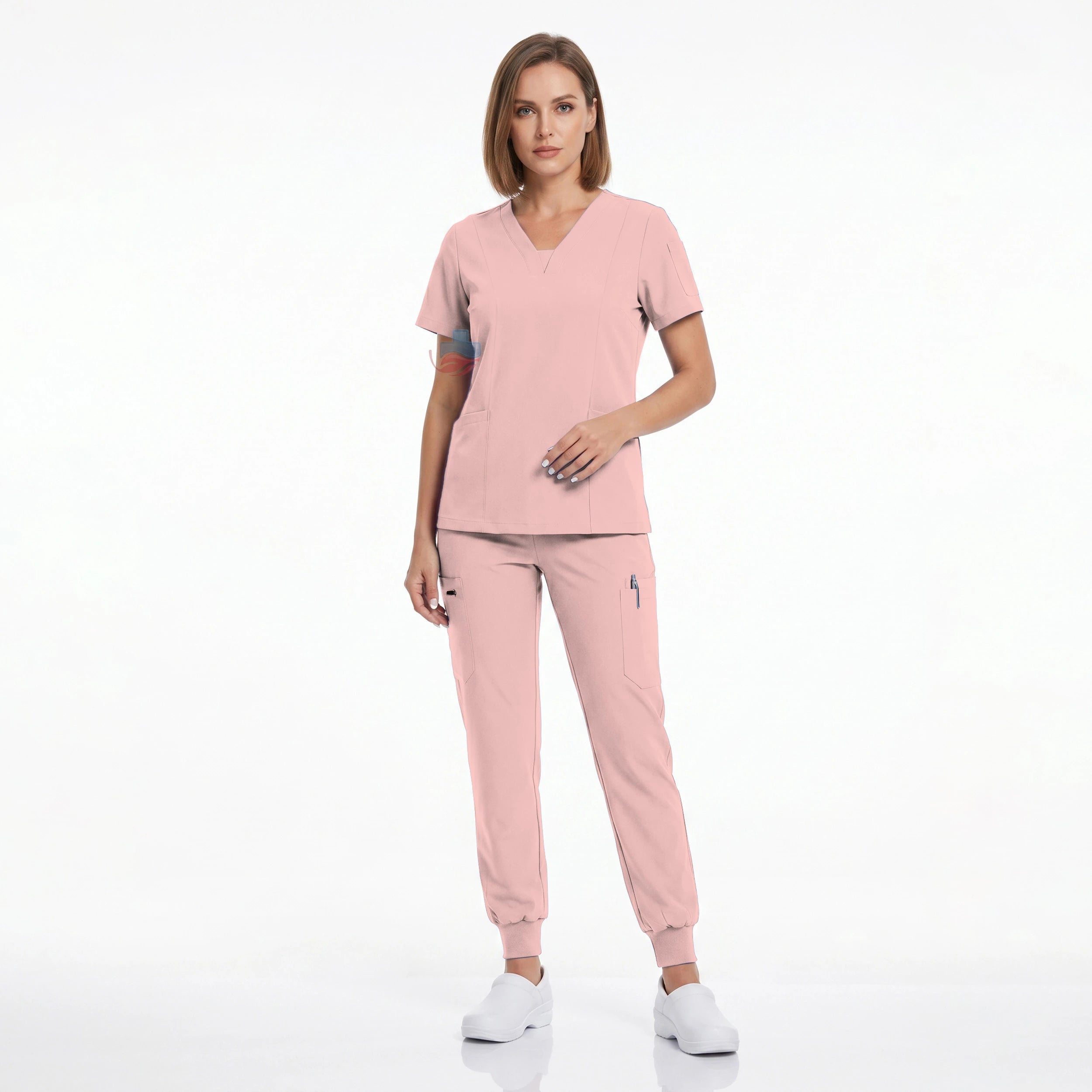 Medical Uniform Scrubs Set with Modern V-Neck, Jogger Pants and Multiple Pockets for Women