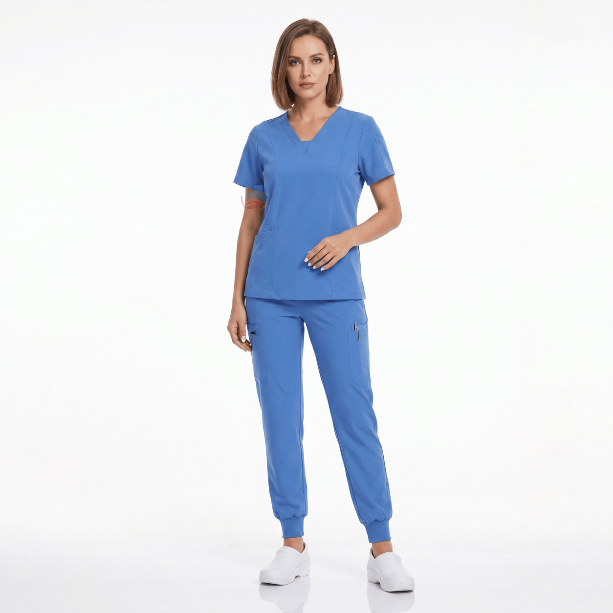 Medical Uniform Scrubs Set with Modern V-Neck, Jogger Pants and Multiple Pockets for Women
