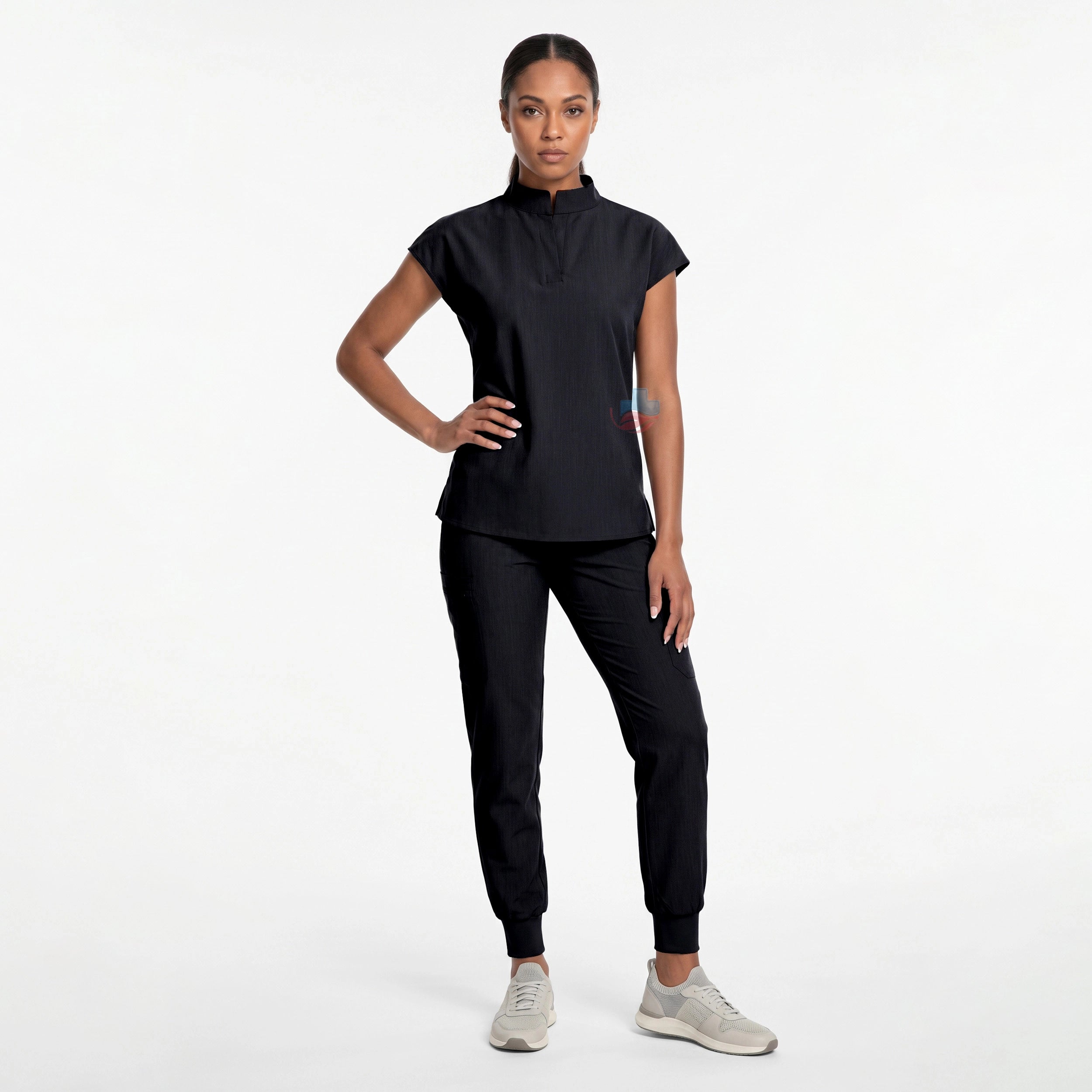 Women's Medical Scrubs Set with Stylish Top & Mid-Rise Jogger Pants
