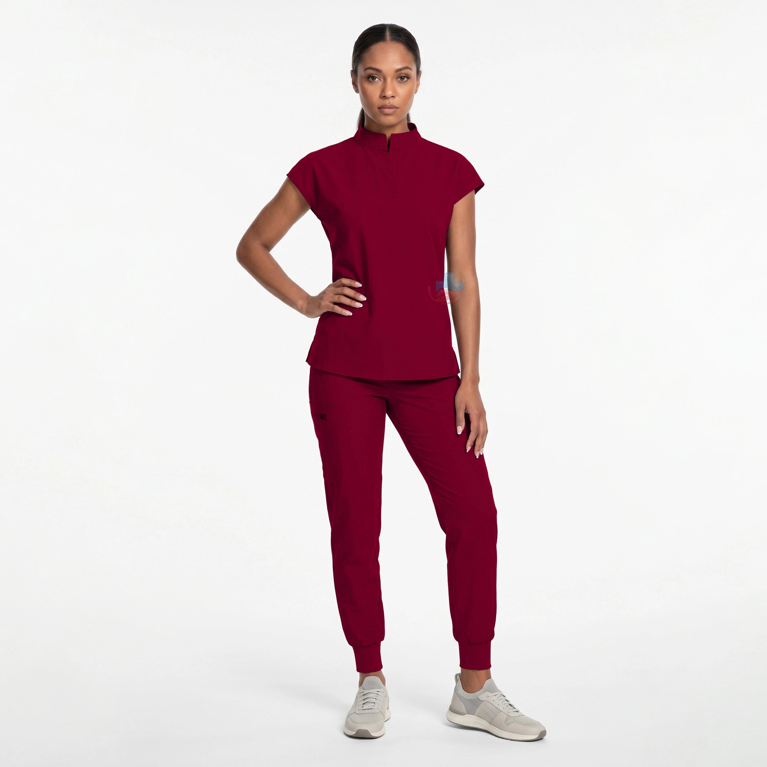 Women's Medical Scrubs Set with Stylish Top & Mid-Rise Jogger Pants