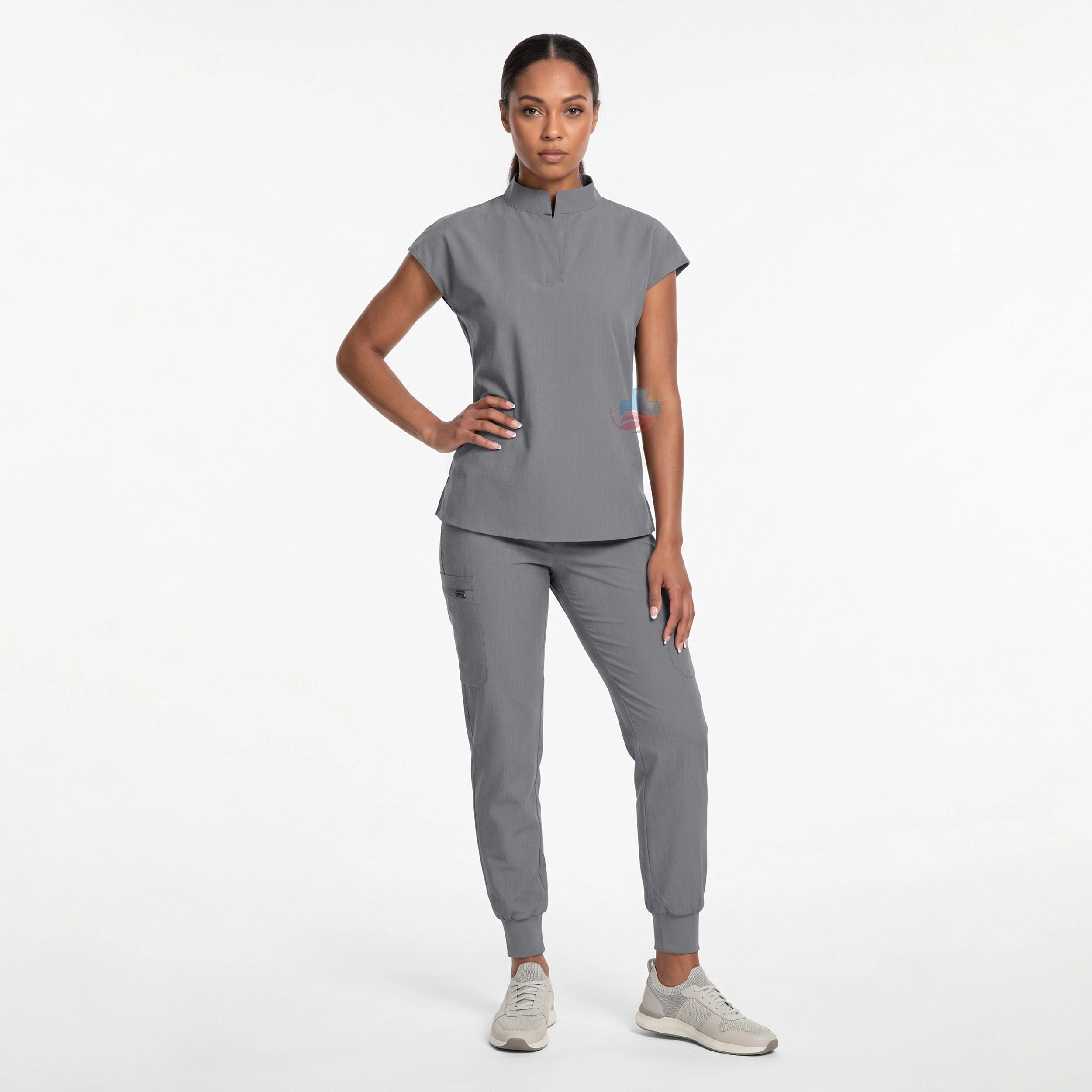 Women's Medical Scrubs Set with Stylish Top & Mid-Rise Jogger Pants