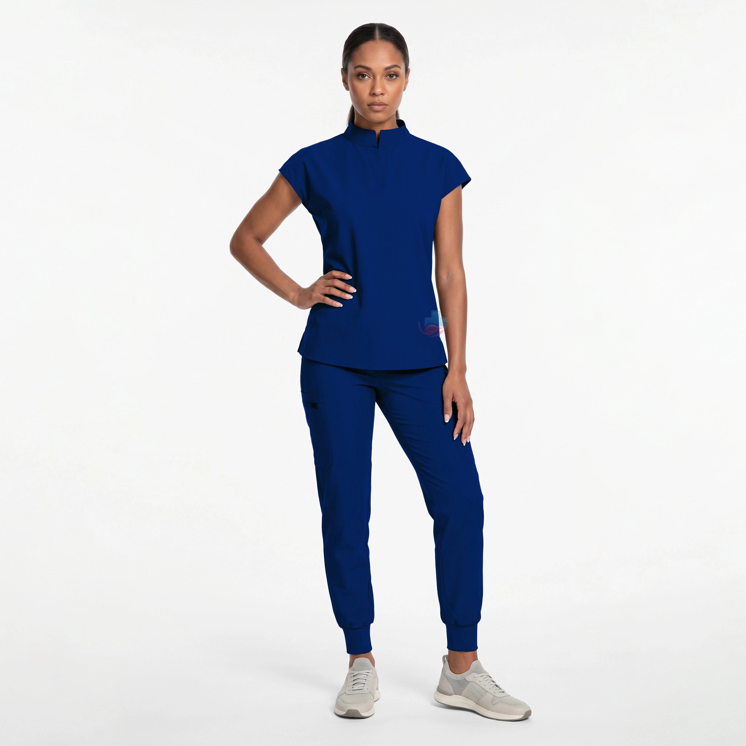 Women's Medical Scrubs Set with Stylish Top & Mid-Rise Jogger Pants