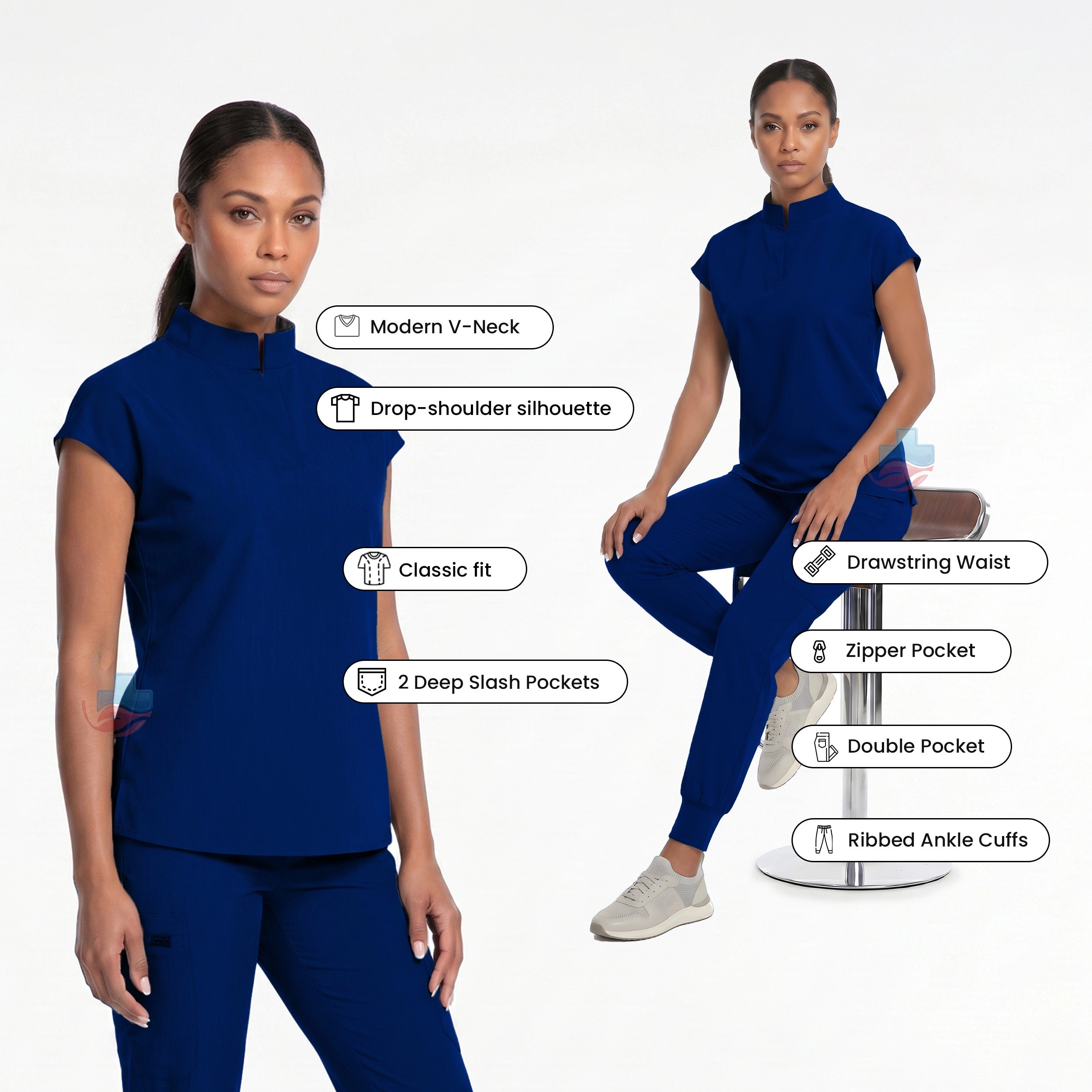 Women's Medical Scrubs Set with Stylish Top & Mid-Rise Jogger Pants
