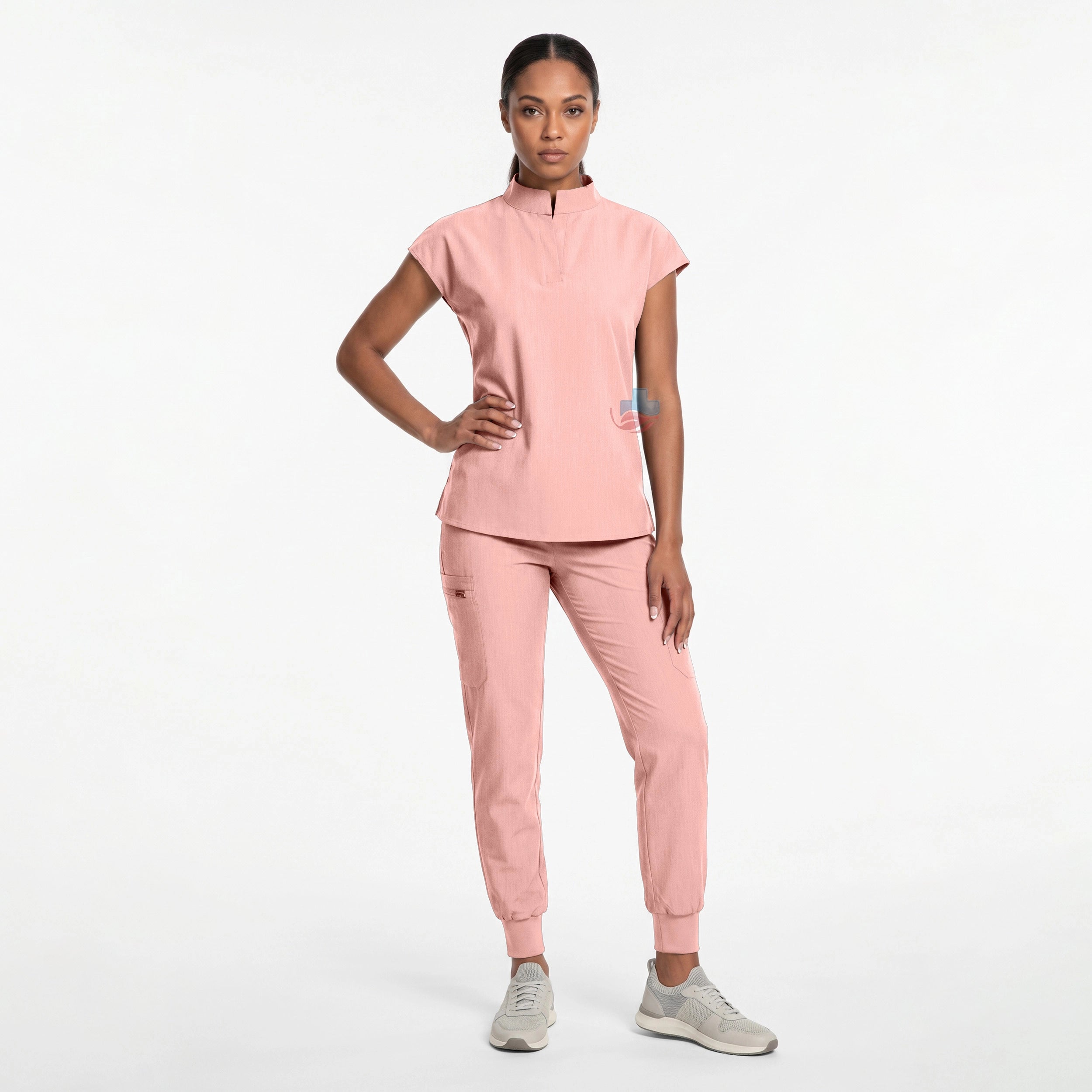 Women's Medical Scrubs Set with Stylish Top & Mid-Rise Jogger Pants