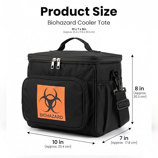 Medical Specimen Transport Bag, Insulated Biohazard Cooler Tote 10 x 7 x 8in