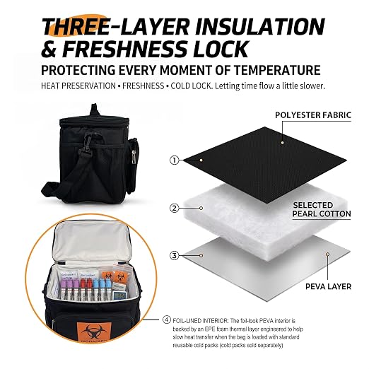 Medical Specimen Transport Bag, Insulated Biohazard Cooler Tote 10 x 7 x 8in