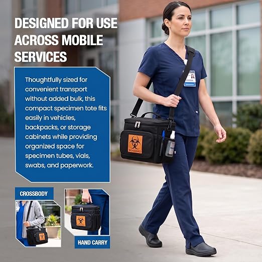 Medical Specimen Transport Bag, Insulated Biohazard Cooler Tote 10 x 7 x 8in