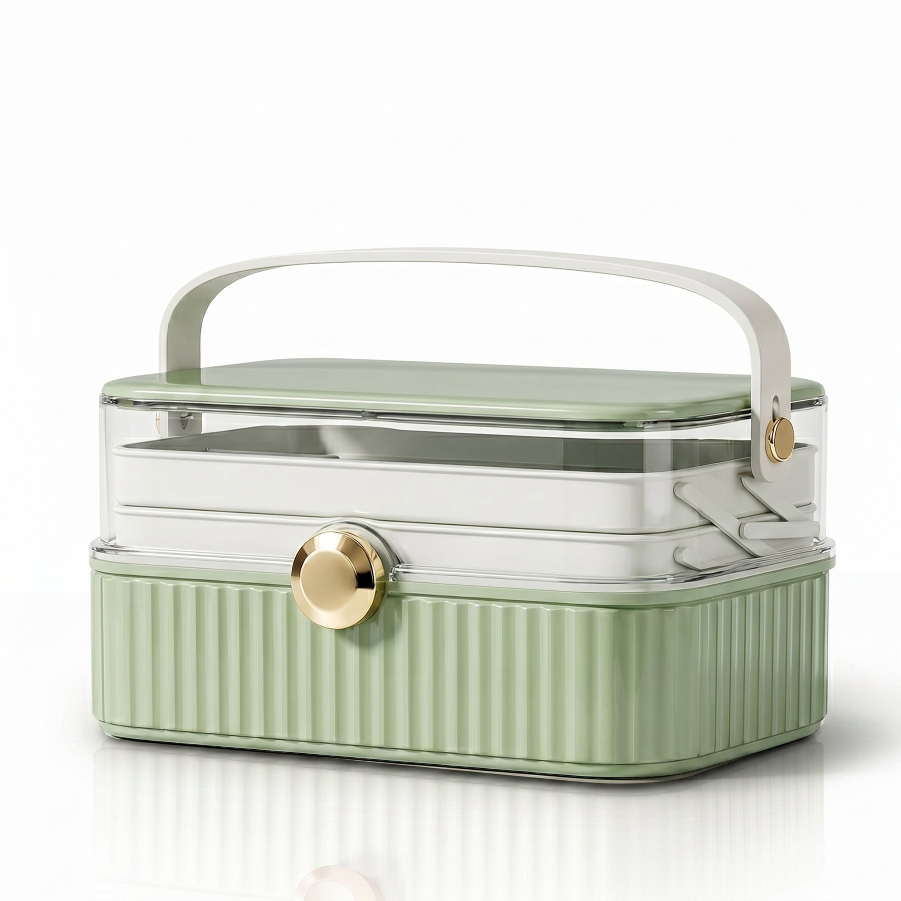 Medicine Organizer Box 3-Layer, Portable First Aid Kit Case with Leather Handle and Safe Lock