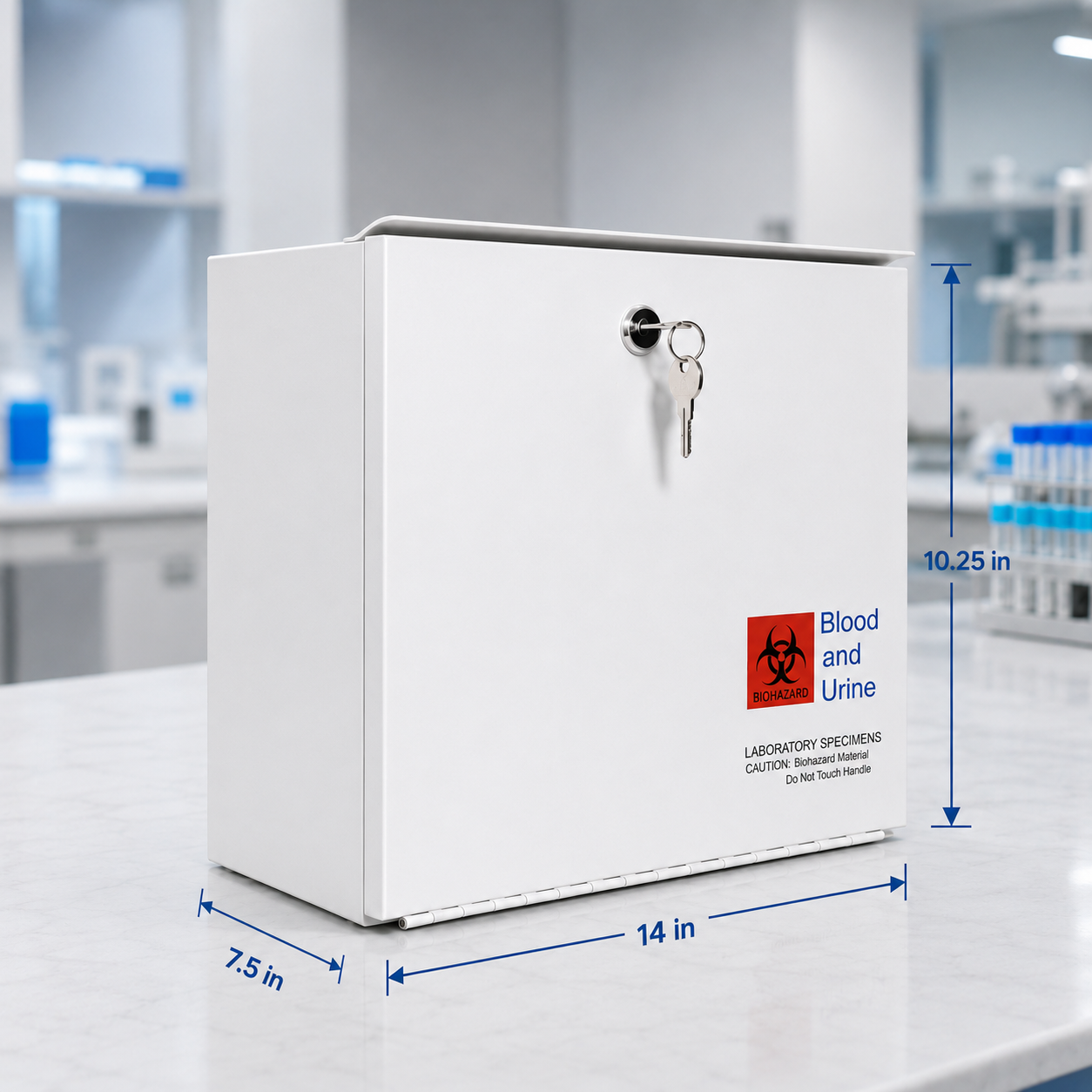 Medical Specimen Box with Over-Hang Metal - Medium 14 x 7.5 x 10.25 in, Lock Box