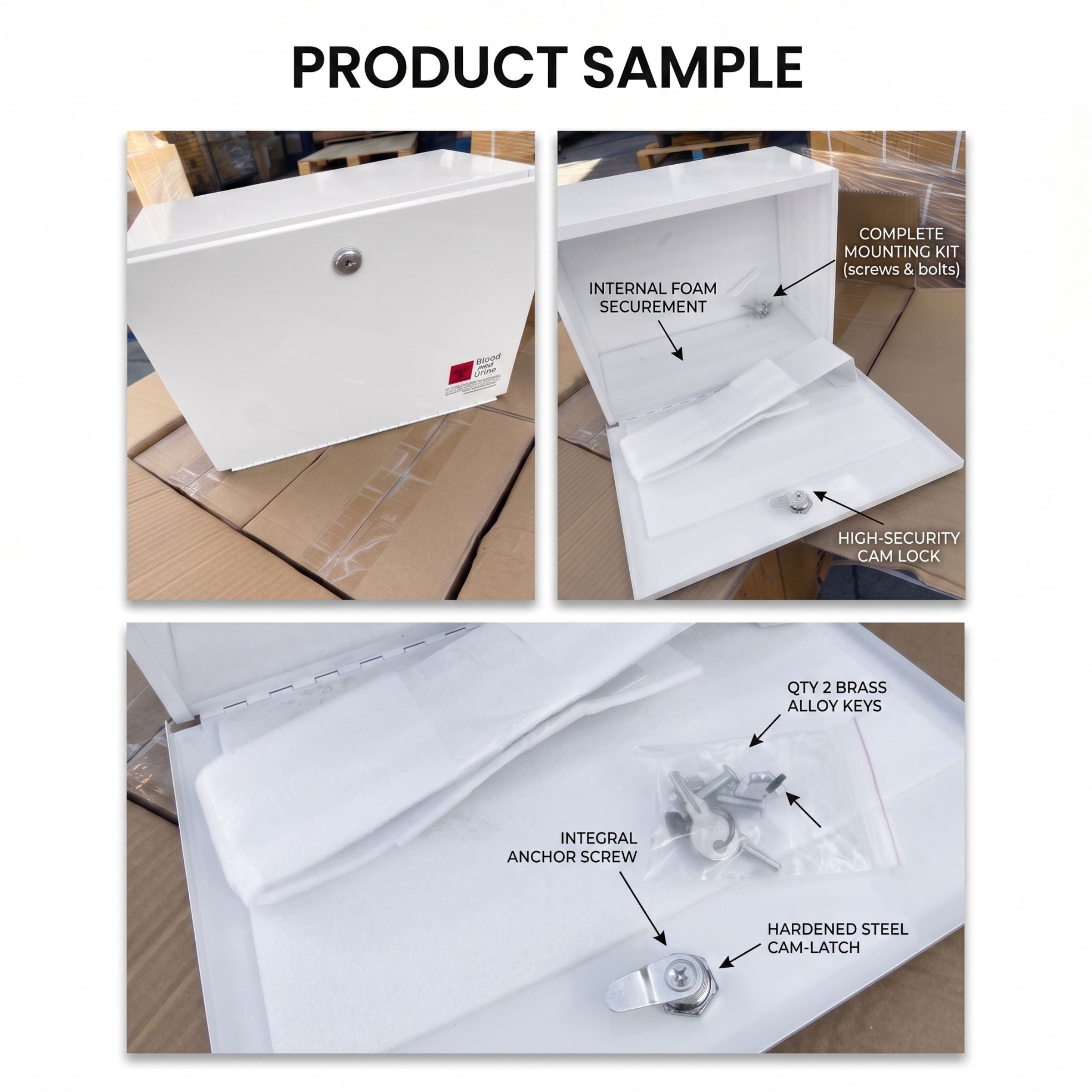 Medical Specimen Box with Over-Hang Metal - Medium 14 x 7.5 x 10.25 in, Lock Box