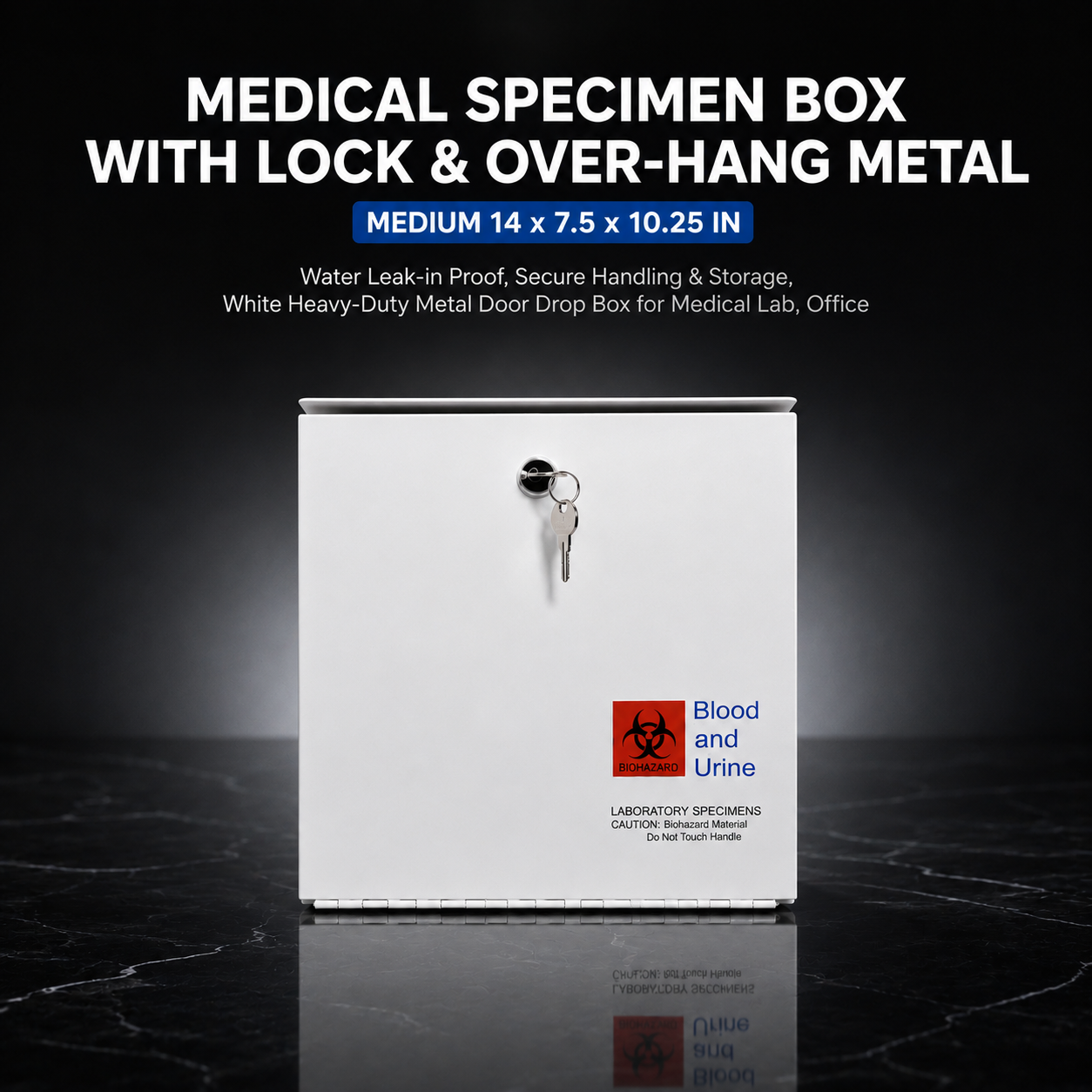 Medical Specimen Box with Over-Hang Metal - Medium 14 x 7.5 x 10.25 in, Lock Box