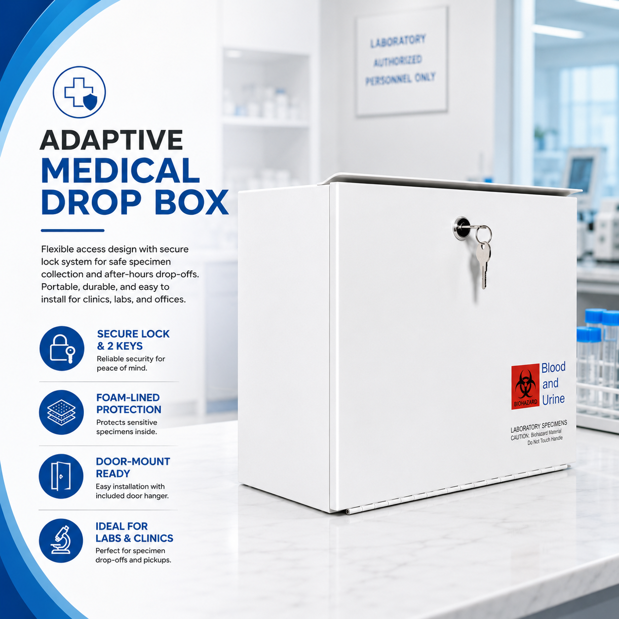 Medical Specimen Box with Over-Hang Metal - Medium 14 x 7.5 x 10.25 in, Lock Box