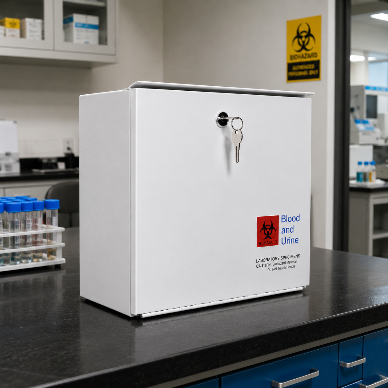 Medical Specimen Box with Over-Hang Metal - Medium 14 x 7.5 x 10.25 in, Lock Box