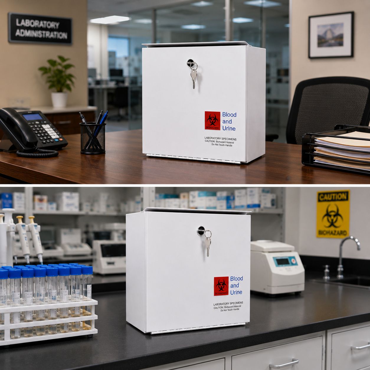 Medical Specimen Box with Over-Hang Metal - Medium 14 x 7.5 x 10.25 in, Lock Box