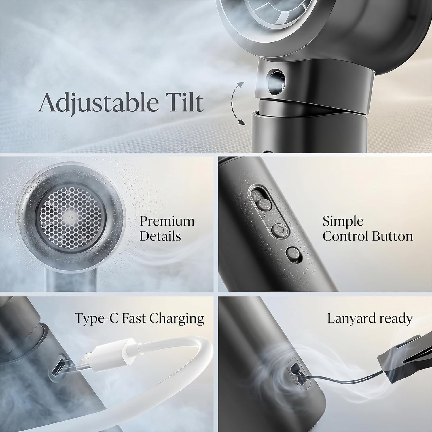 Portable Misting Fan Turbo Mist Handheld Fan - USB Rechargeable with Digital Display