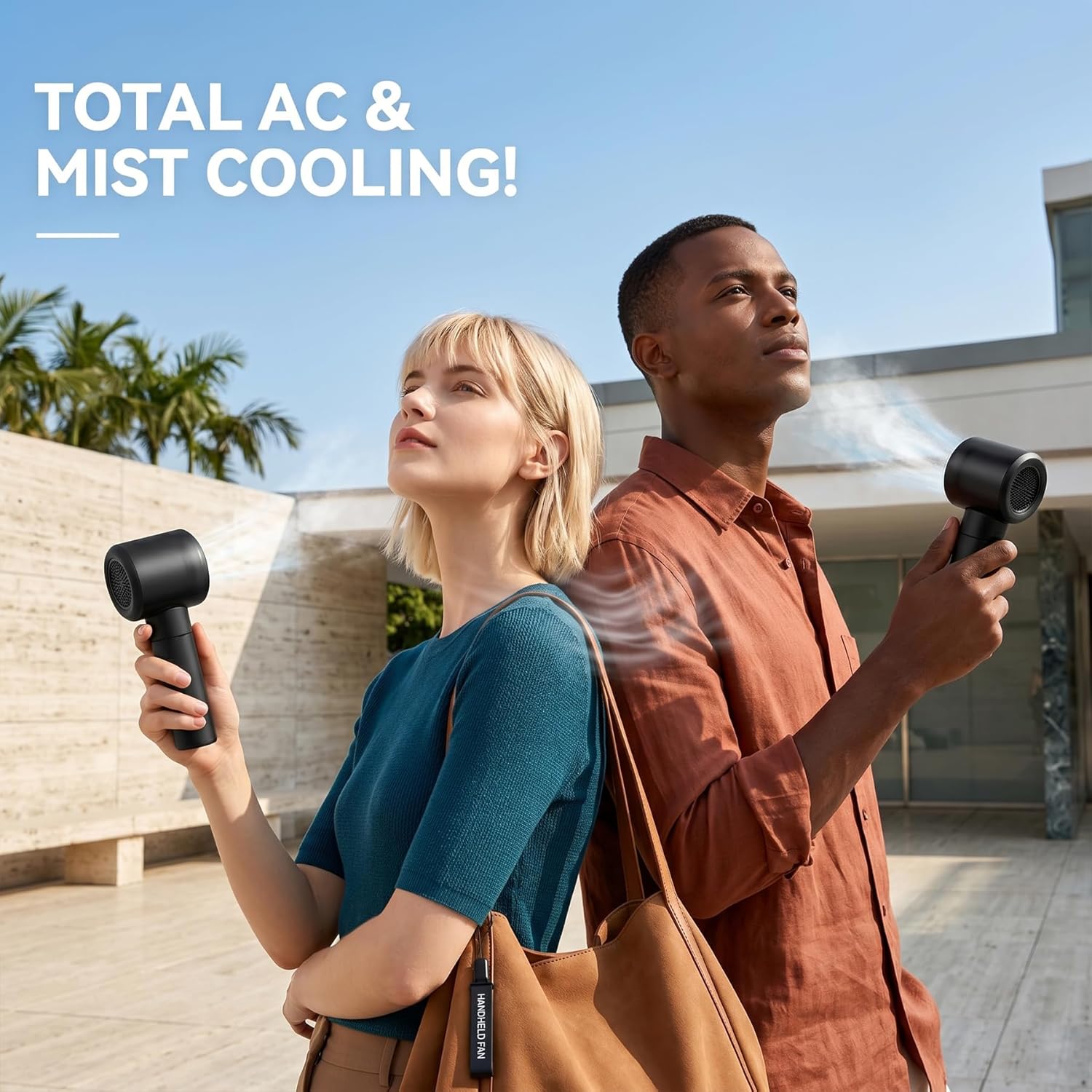 Portable Misting Fan Turbo Mist Handheld Fan - USB Rechargeable with Digital Display