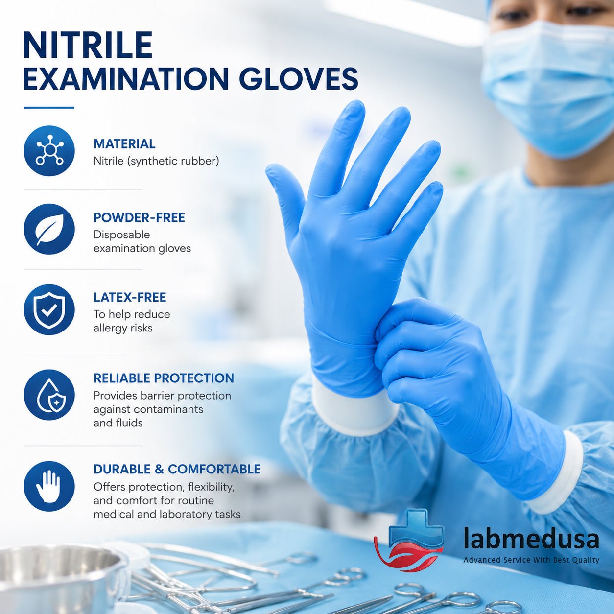 Nitrile Gloves Large – Powder-Free, 1 box (100 per box) Free Shipping