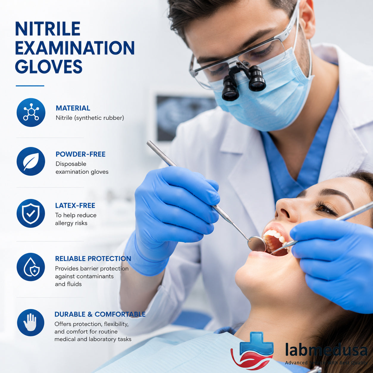 Nitrile Gloves Large – Powder-Free, 1 box (100 per box) Free Shipping