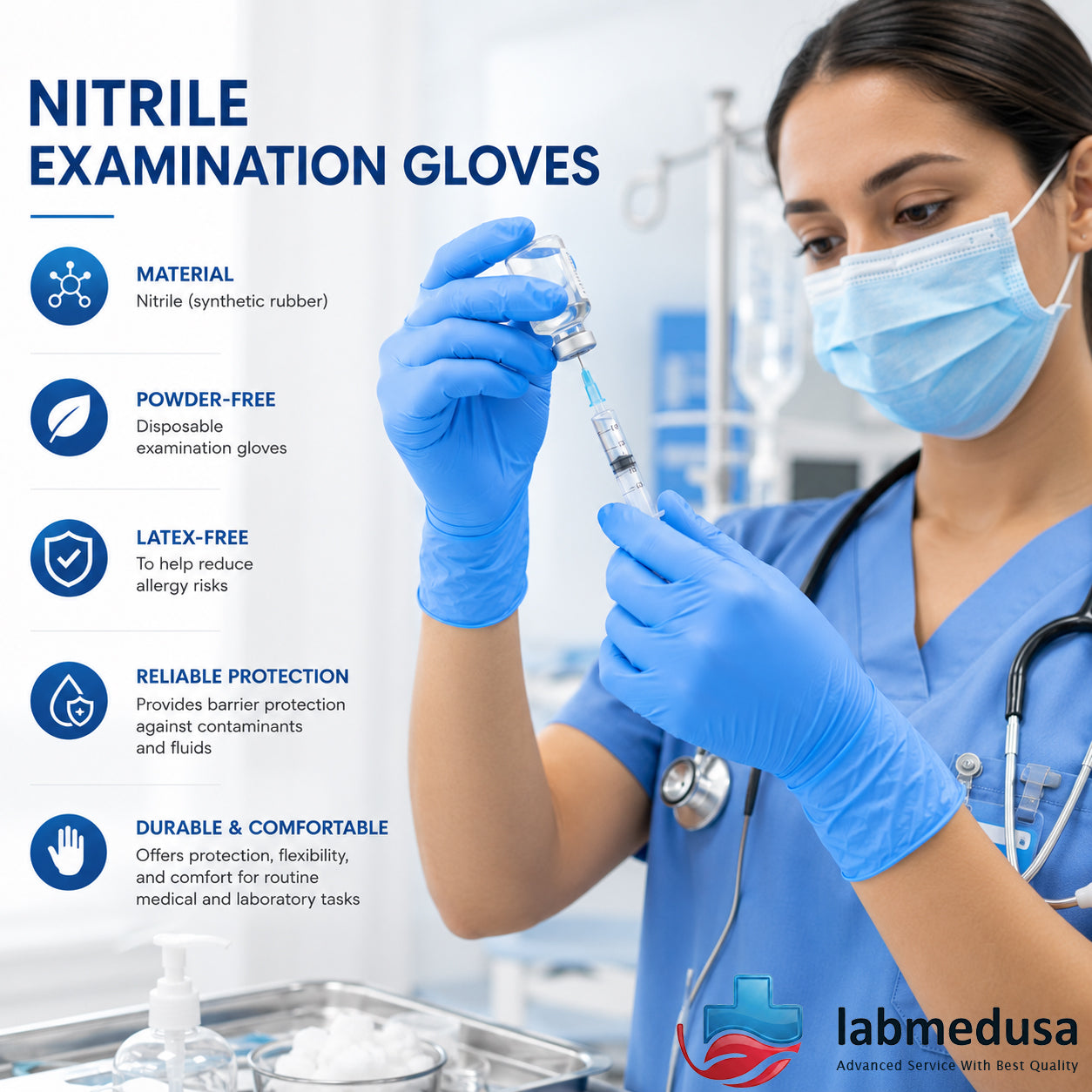 Nitrile Gloves Large – Powder-Free, 1 box (100 per box) Free Shipping