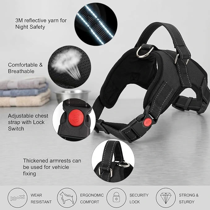 No Pull Dog Harness, Reflective Adjustable Vest with Handle