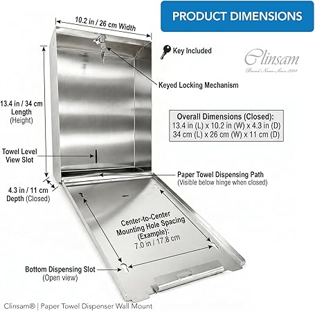Stainless Steel Paper Towel Dispenser – C-Fold / Multifold Wall Mount