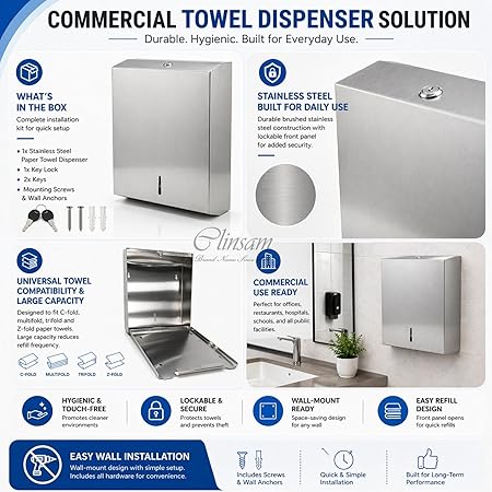 Stainless Steel Paper Towel Dispenser – C-Fold / Multifold Wall Mount