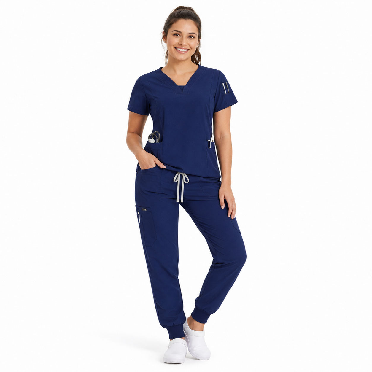 Medical Uniform Scrubs Set with Modern V-Neck, Jogger Pants and Multiple Pockets for Women