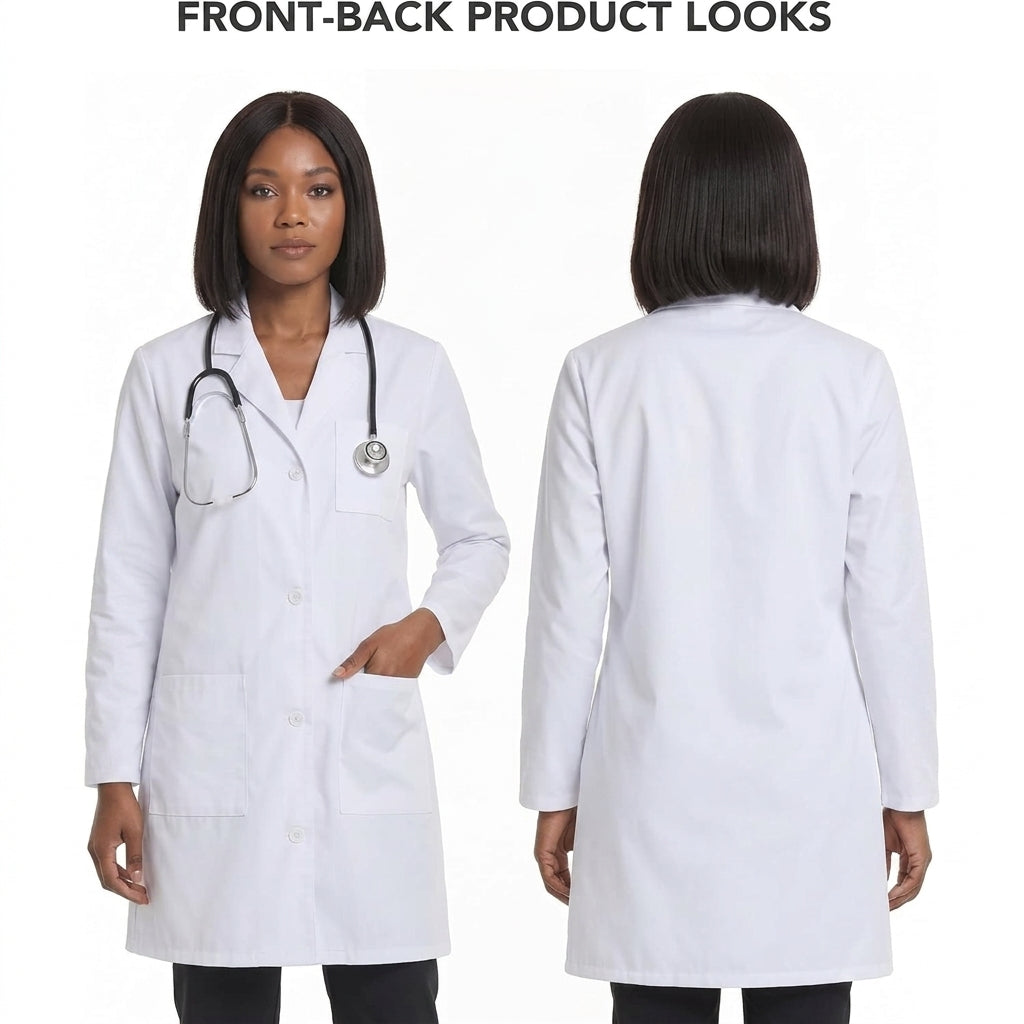 Professional White Lab Coat for Women, 3 Pocket, Long Sleeve