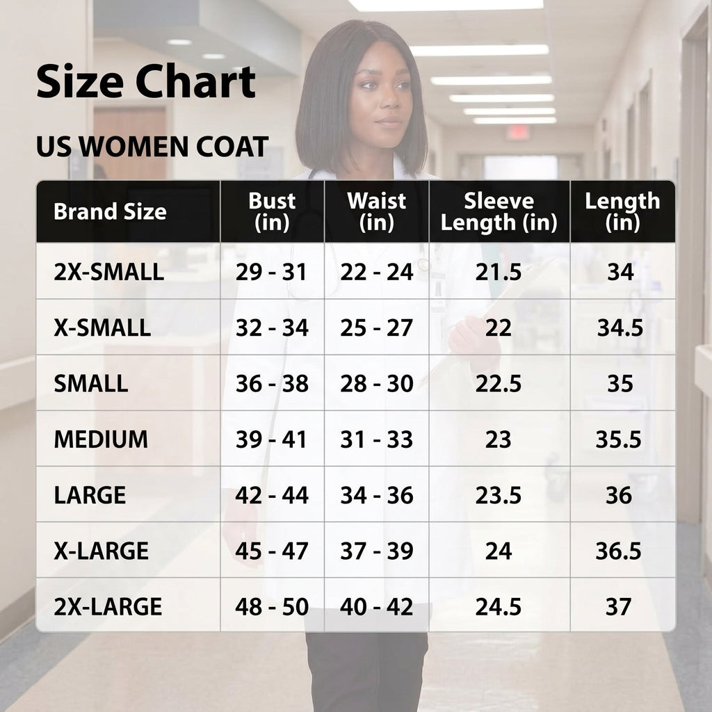 Professional White Lab Coat for Women, 3 Pocket, Long Sleeve