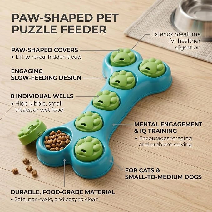 Pet Puzzle Toy, Slow Feeder Treat Dispenser Bowl for Cats & Dogs