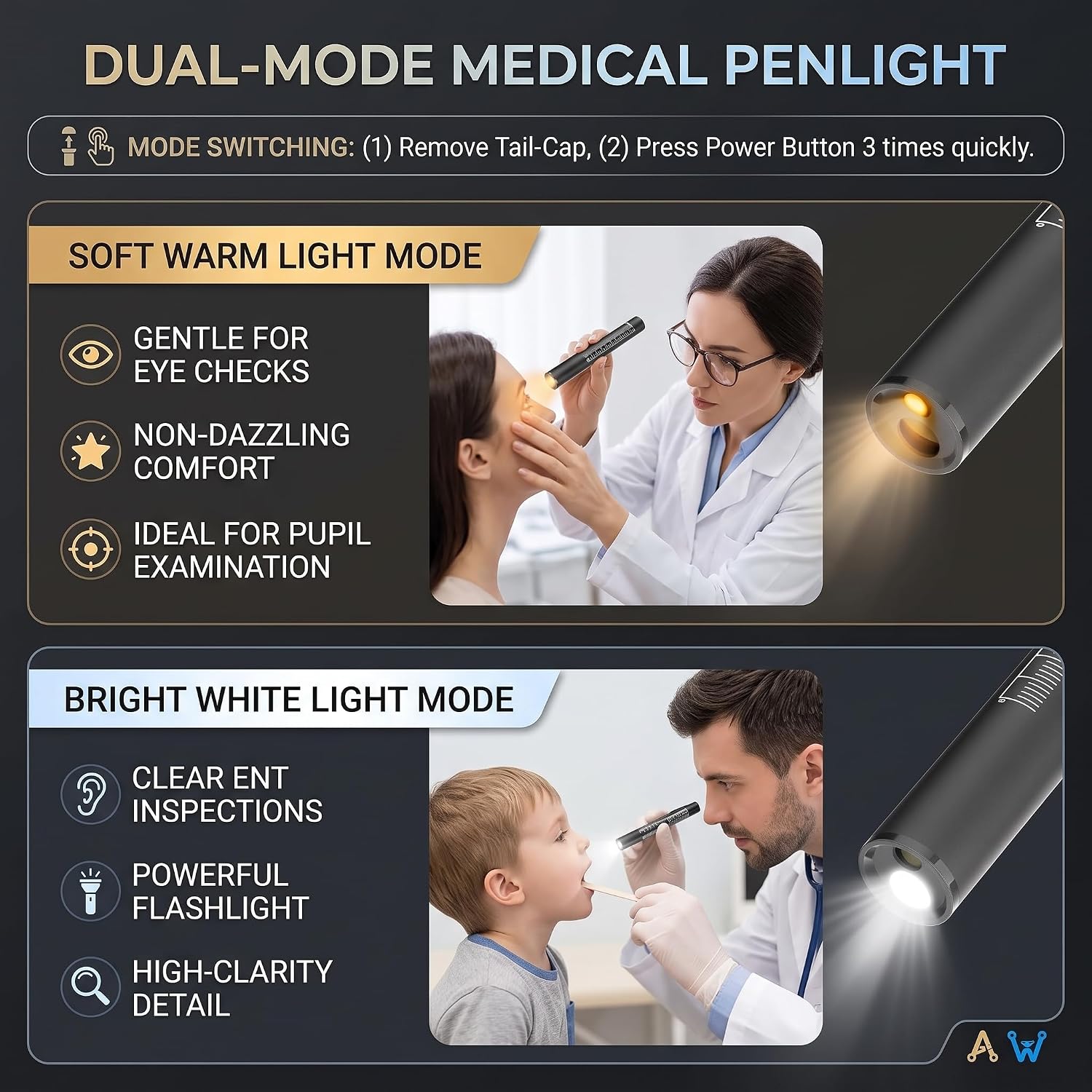 Rechargeable Penlight with Pupil Gauge Aluminum LED Nurse Doctor Light | Mini USB-C