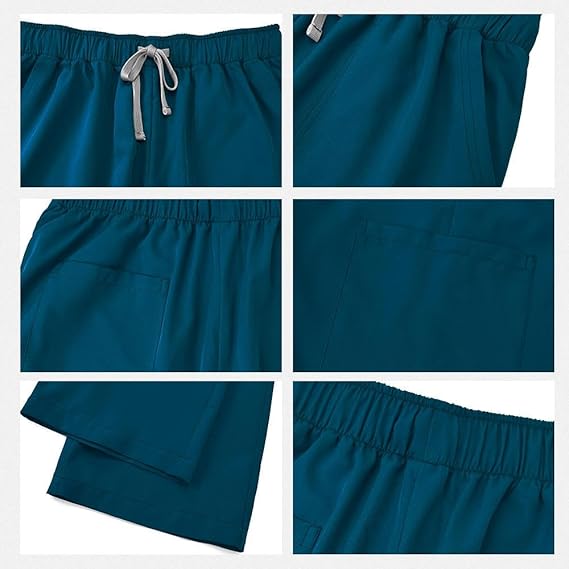 Medical Uniform Scrubs Set for Women, Stretch V-Neck Top & Straight Leg Pants