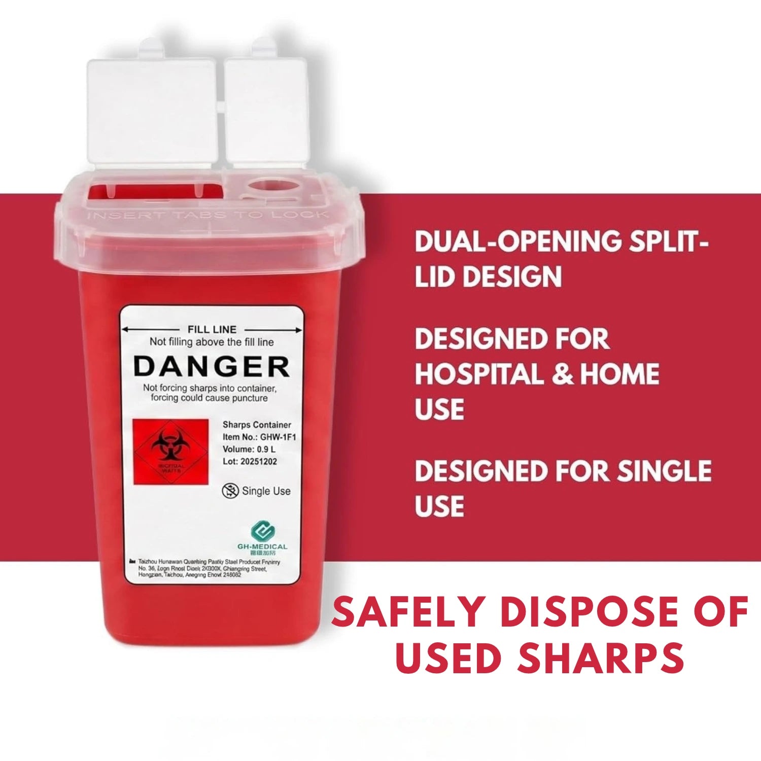 Sharps Container 1 Quart, Biohazard Needle Disposal (Pack of 6)
