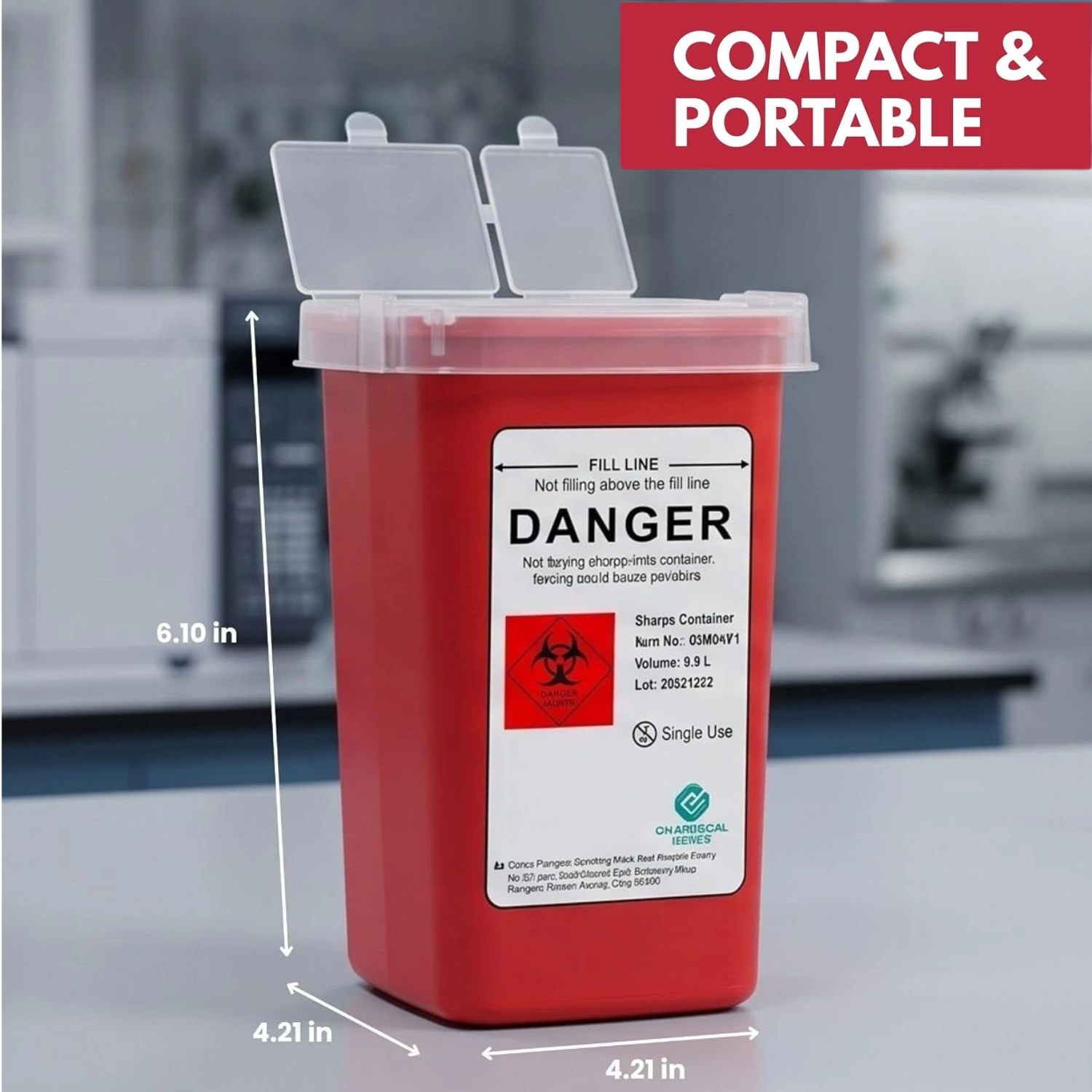 Sharps Container 1 Quart, Biohazard Needle Disposal (Pack of 6)