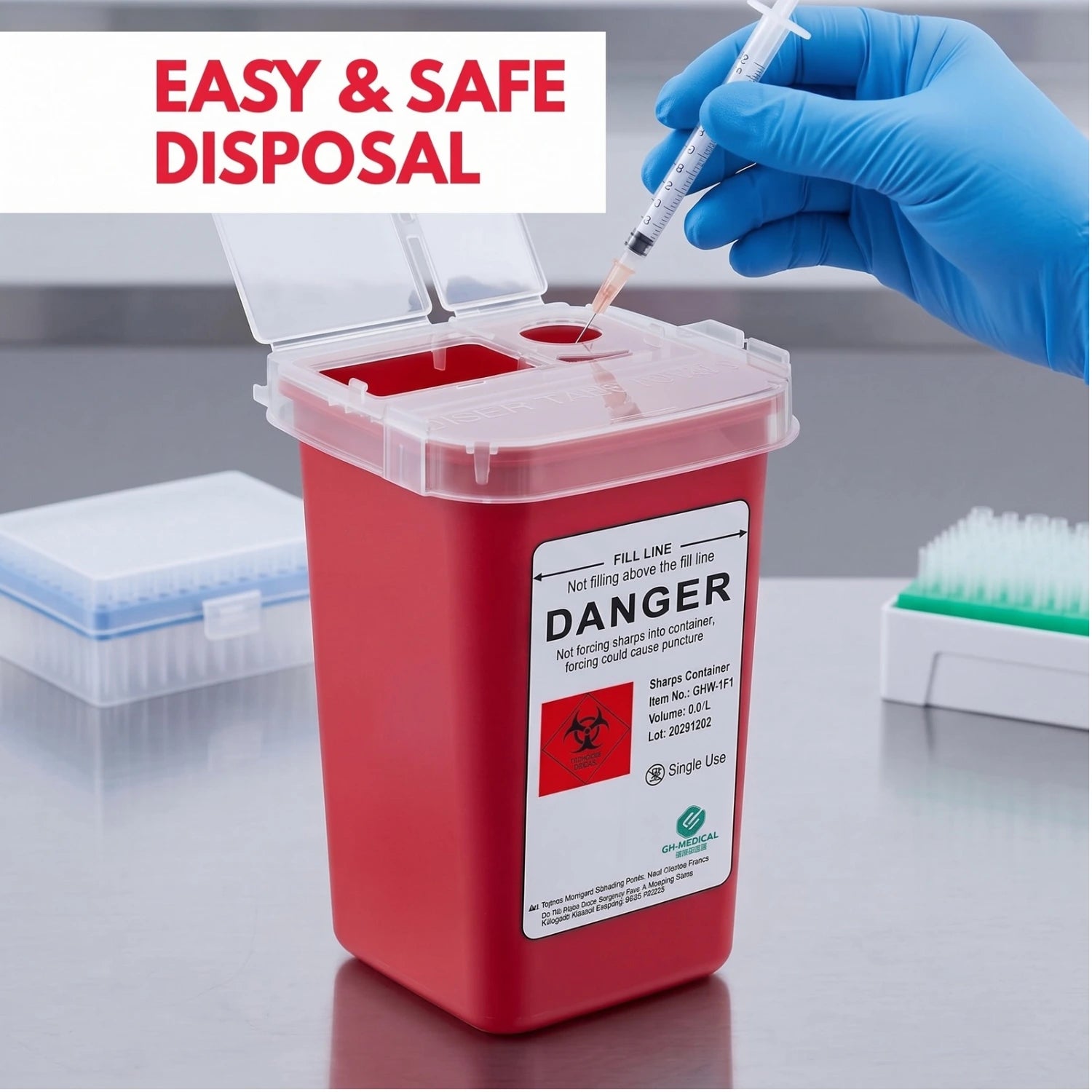 Sharps Container 1 Quart, Biohazard Needle Disposal (Pack of 6)