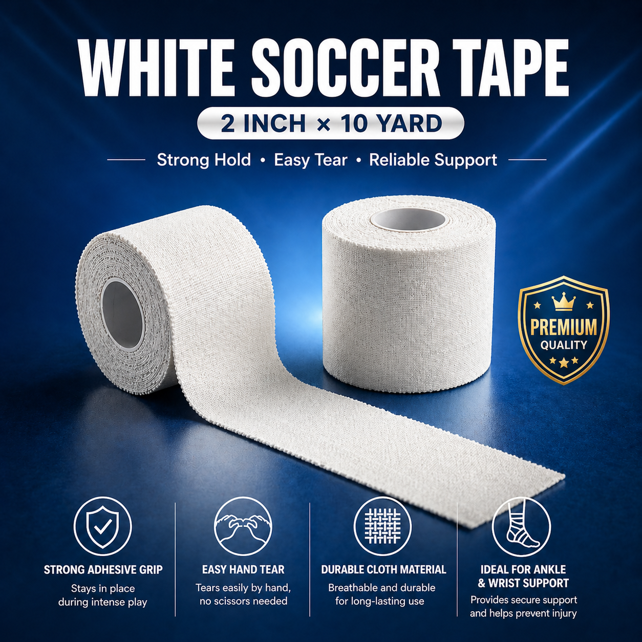 White Soccer Tape – 2" x 10 Yards Athletic Sports Tape