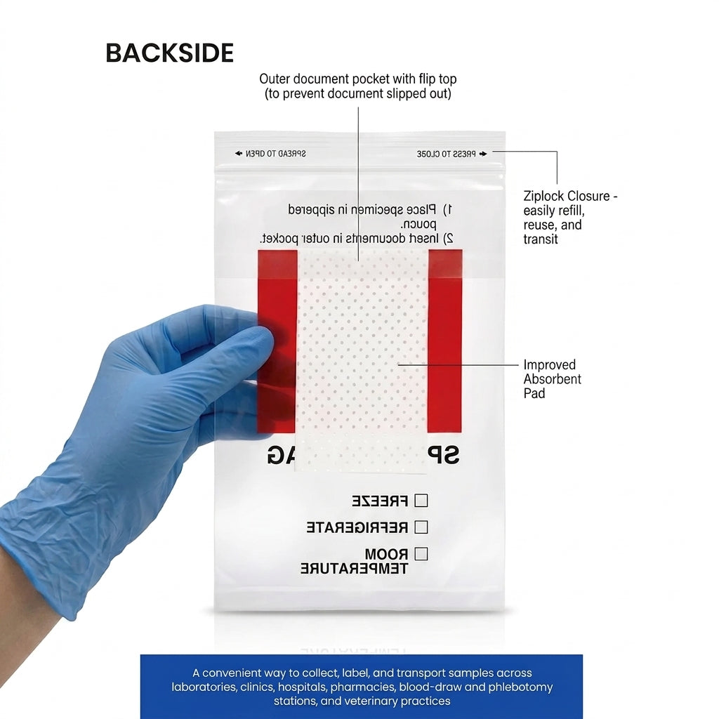 Biohazard Specimen Bags 6 x 9in Ziplock with Improved Absorbent Pad, 100 Count