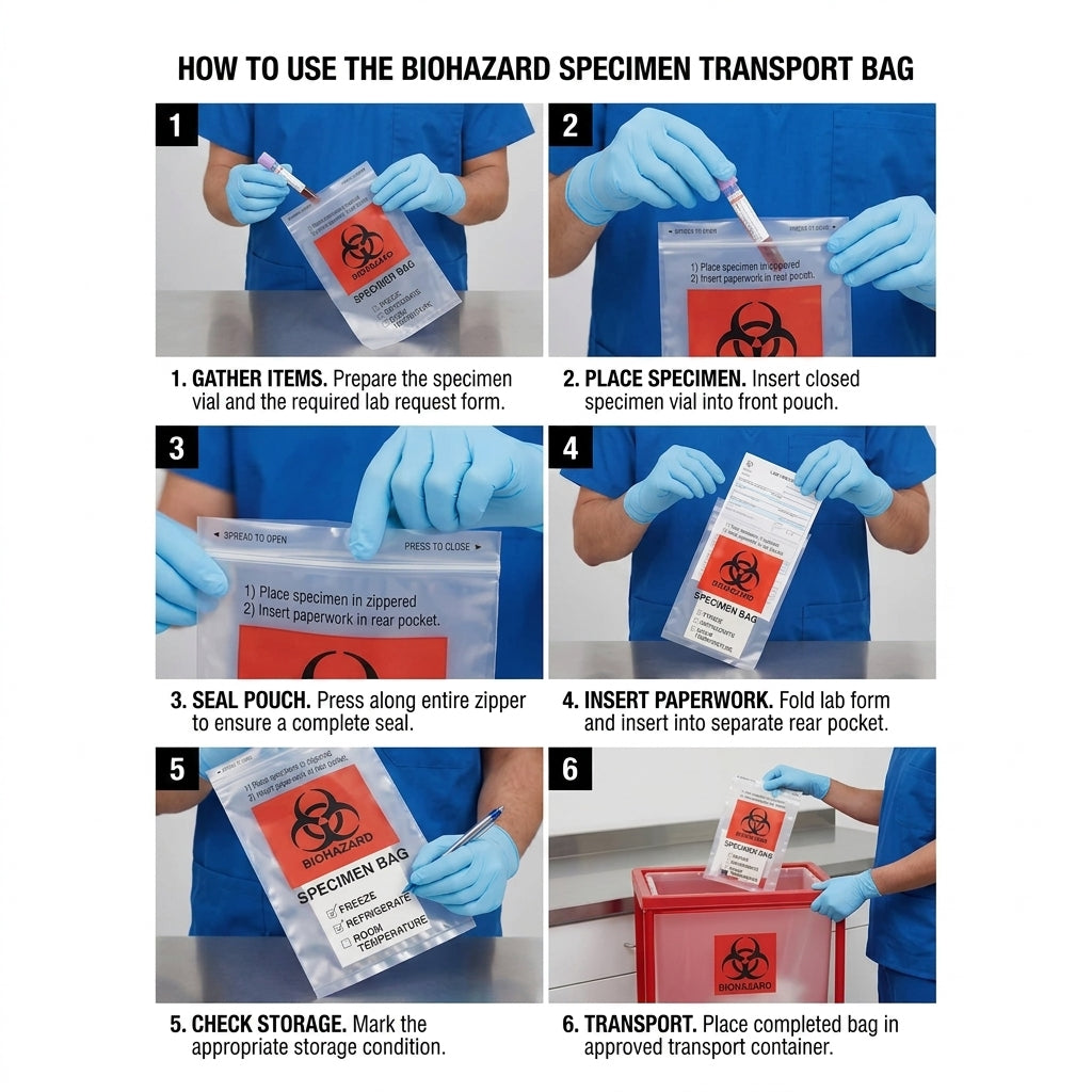 Biohazard Specimen Bags 6 x 9in Ziplock with Improved Absorbent Pad, 100 Count