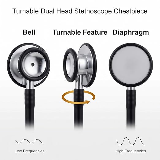 Medical Stethoscope Dual Head 22in, Turnable Diaphragm Chestpiece