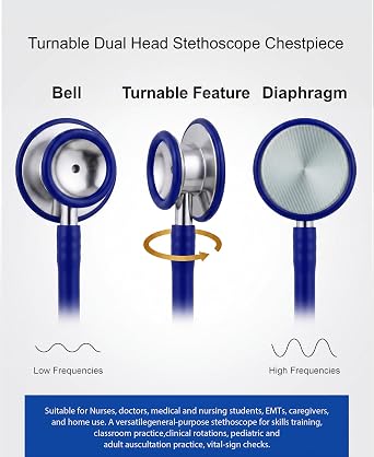 Medical Stethoscope Dual Head 22in, Turnable Diaphragm Chestpiece