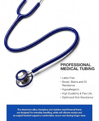 Medical Stethoscope Dual Head 22in, Turnable Diaphragm Chestpiece
