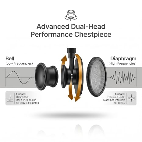 Medical Stethoscope Dual Head 29.5in, Turnable Bell & Diaphragm Chestpiece