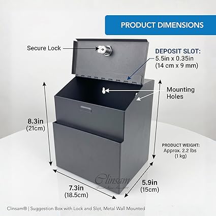 Suggestion Box with Lock and Slot – Wall Mount Metal Collection Box