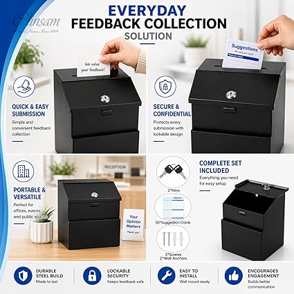 Suggestion Box with Lock and Slot – Wall Mount Metal Collection Box