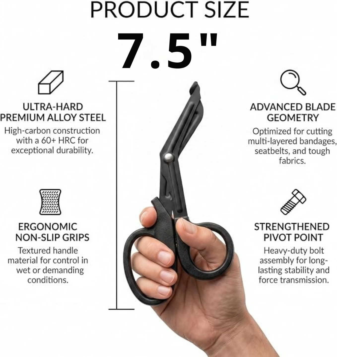 7.5in Trauma Shears 4pack, Stainless Steel Bandage Scissors