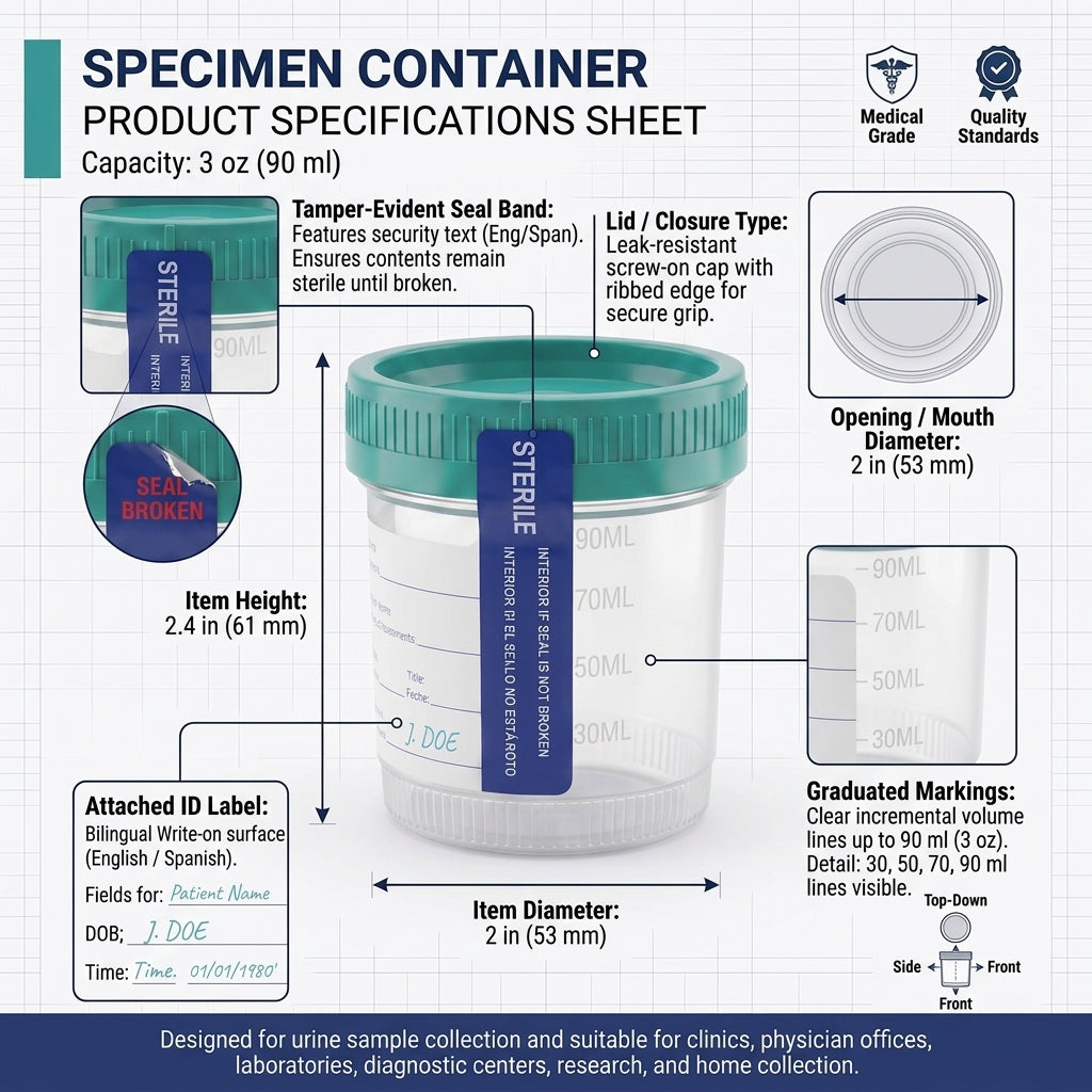 Urine Cup, 90mL x 53mm, Leak-Proof, Sterile Container