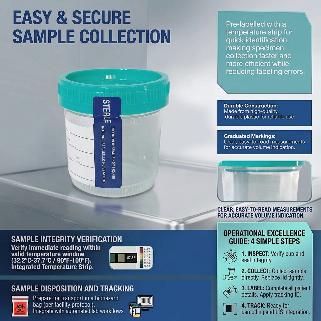 Urine Cup, 90mL x 53mm, Leak-Proof, Sterile Container